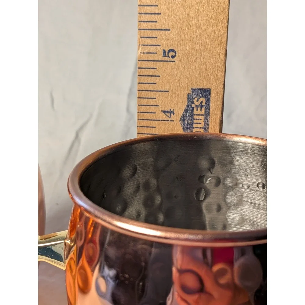 Eco-One Hammered Copper Moscow Mule Mugs Set of 4 Stainless Steel Gold Handle